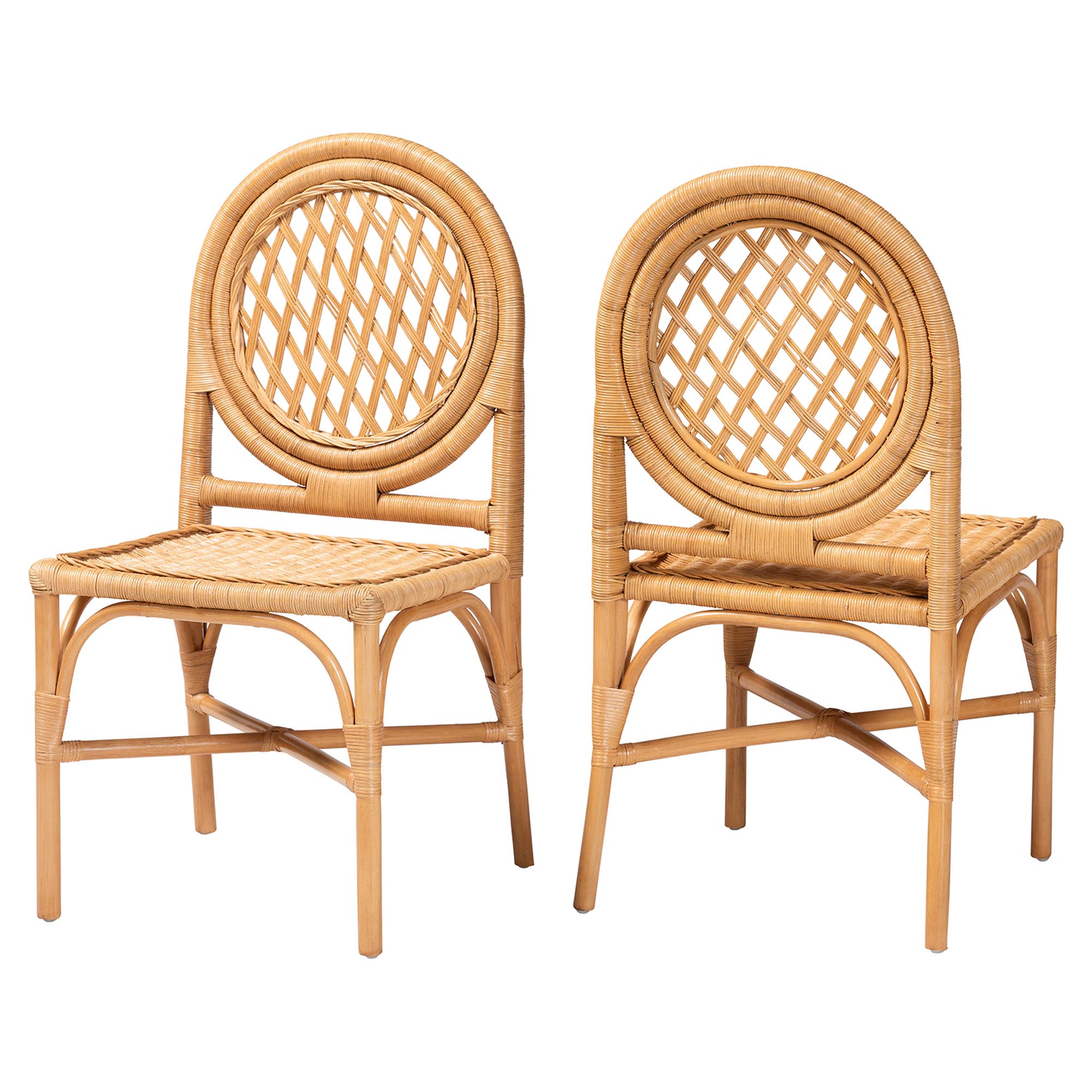 bali & pari Oxford Round Back Rattan Dining Chair Set of 2 - Handwoven Cane Accent Chairs with Open Lattice Design, Natural Wicker Seating for Coastal or Boho Dining Rooms